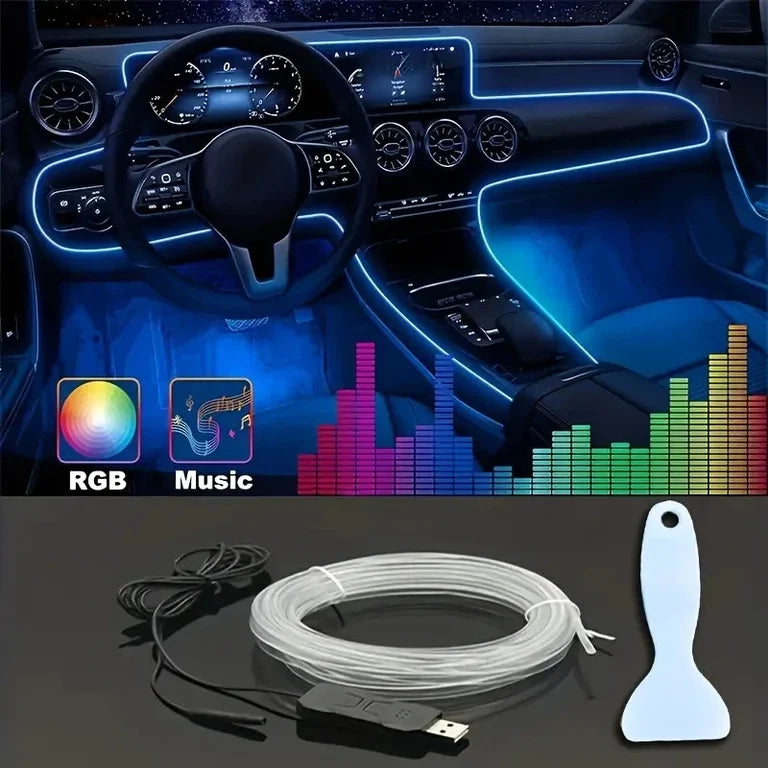 196" RGB LED Car Interior Lighting Kit - USB Powered, App-Controlled with Music My Store